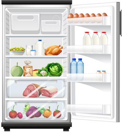 An open fridge with milk, a few vegetables and lots of eggs. There is no soda.